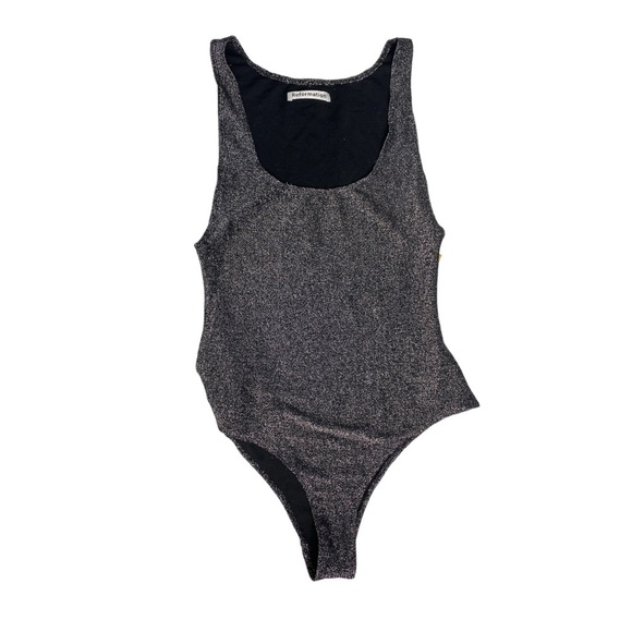 REFORMATION metallic silver black tank bodysuit size medium - Picture 3 of 6